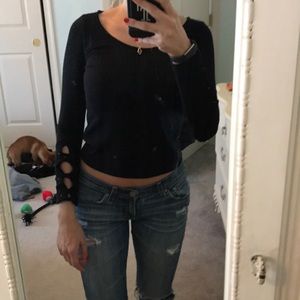 Black PacSun LA Hearts t-shirt With Lace Up Sleeve